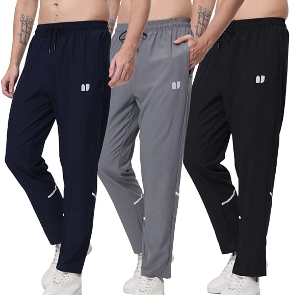 Men's Athletic Sweatpants, Men's Running Jogging Bottoms, with Elastic Zip Pockets, Pack of 3