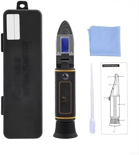 Digital Handheld Refractometer 0-25% Bean Juice Concentration and 0-32% Saccharimeter for Sugar Content Testing with ATC Optical System for Beverage and Dairy Production