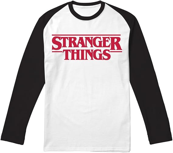 Stranger Things Hellfire Club Raglan Ls Adult Long Sleeve Baseball T Shirt, White/Red, -Large