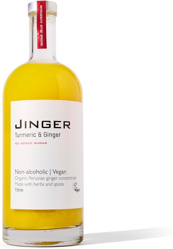 Jinger Drinks Sugar Free Organic Jinger Turmeric & Ginger Drink: Refreshing, Health-Boosting Blend with Natural Ingredients (1 LITRE)