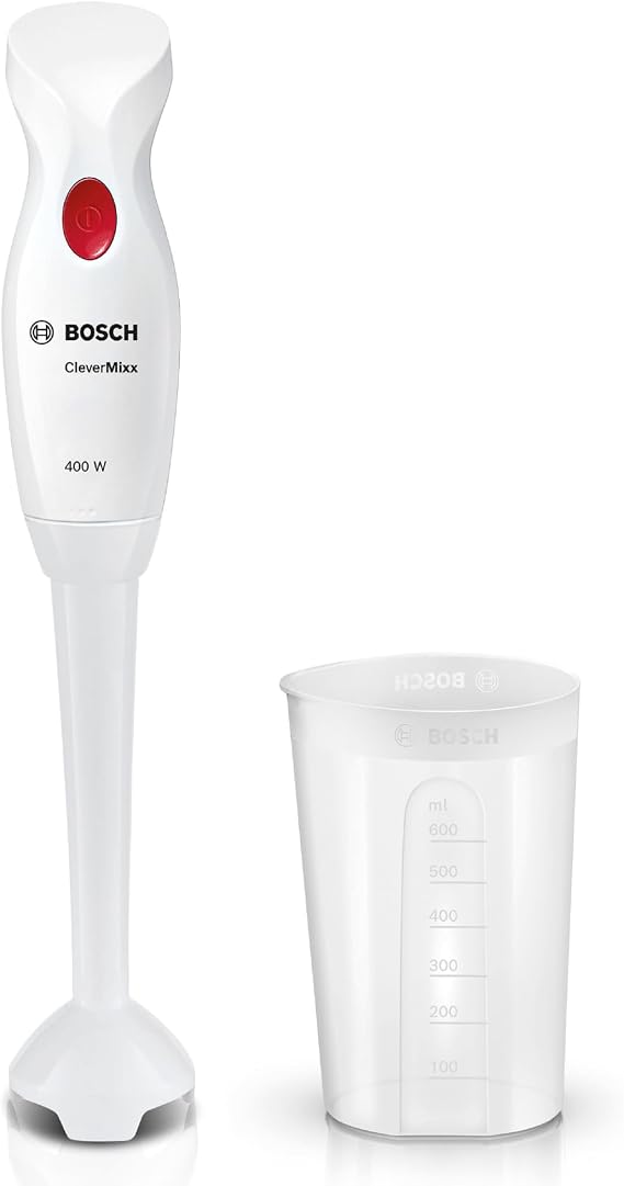 Bosch CleverMixx Hand Blender Removable Mixing Base Ergonomic Handle Lightweight Housing 4-Blade Knife Easy Cleaning 400 W White/Red MSM14000