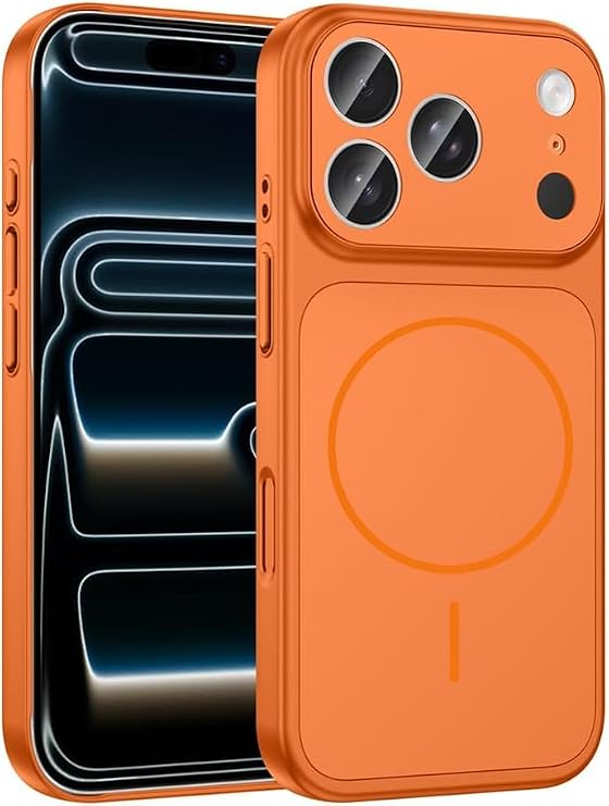iPhone 14 Pro İle Uyumlu Mıknatıslı Manyetik Kablosuz Şarj Özellikli Lansman Kılıf, Kamera Korumalı Darbeye Dayanıklı Premium Silikon Kapak Turuncu