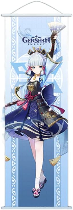 Hanaiette 1PC Genshin Impact Hanging Painting Silk Cloth Poster Engraved Scroll Animation Peripheral for Game Lover (Kamisato Ayaka)