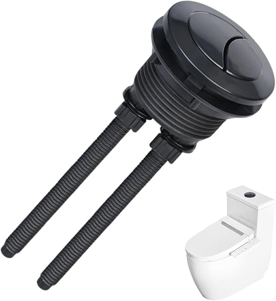 Toilet Flush Button, Flush Button, Toilet Flushes System Replacement, Toilets Push Buttons, 38 mm Toilet Buttons with Two Rods for Water Tank Repair, Round Head Bathroom Fixtures (Black)