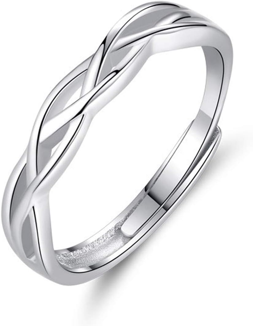 GULICX Solid 925 Sterling Silver Ring for Women Men, Moonstone Cubic Zirconia CZ Celtic Knot Adjustable Finger Rings for Eternity Engagement Promise Anniversary Wedding Jewellery Gifts