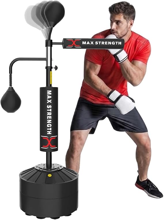 MAXSTRENGTH Free Standing Speed Ball Punch Bag Adjustable Boxing Reflex Trainer for MMA, Kickboxing, Home Gym Fitness & Reaction Training
