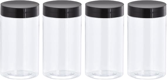 sourcing map Round Plastic Jars with Black Screw Top Lid, 8oz/ 250ml 4Pcs