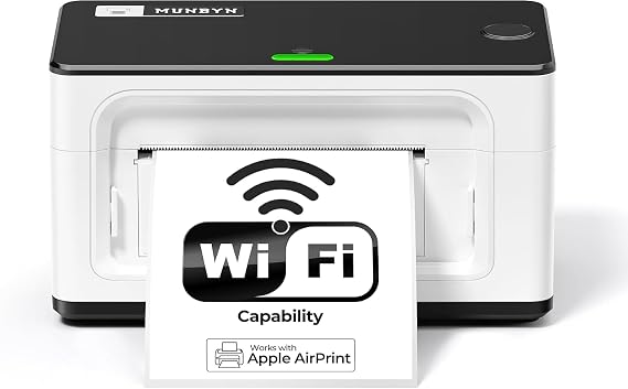 MUNBYN AirPrint Label Printer Wi-Fi Label Printer WLAN 4x6 Shipping Labels Printer Thermal Printer Labels Thermal Printer for Amazon Shopify Ebay DHL DPD Hermes UPS FedEx GLS ITPP941AP White