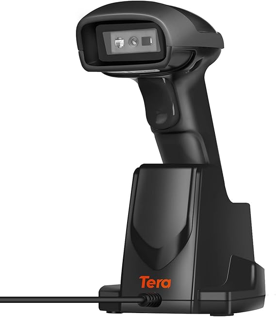 Tera Wireless 1D 2D QR Barcode Scanner with USB Charging Base Handheld Barcode Reader Scanner Auto Sensing High Speed Precision Scanner HW0005