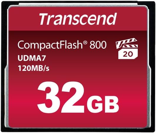 Transcend 32GB CompactFlash 800 Memory Card, Up to 12060 MBs, Supports High-Speed Ultra DMA Transfer Mode 7, appropriate for Ultra-High Resolution Full HD and 3D Video Recording TS32GCF800