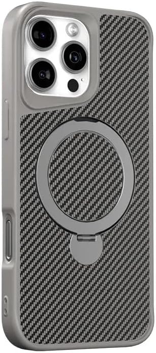 Coverzone iPhone 13 ile uyumlu Kılıf Karbon Fiber Görünümlü Magsafe ile uyumlu Stand olabilen Carbon Case Tam Gövde Koruyucu Telefon Kılıfı Gray