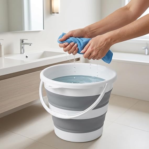 Deconox Katlanabilir Temizlik Kovası 13 Litre, 30 cm Çap, Açık 28 cm Kapalı 6 cm, Yer Kaplamayan Akordiyon Kova, Banyo Mutfak Kamp ve Karavan İçin, Gri