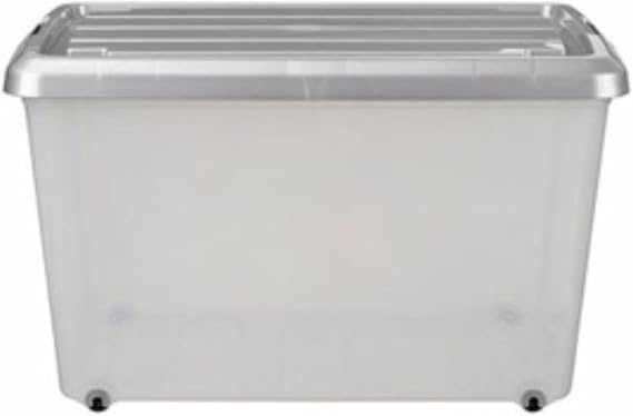 Iris Storage Box Plastic 50 Litres with Wheels and Lid Transparent