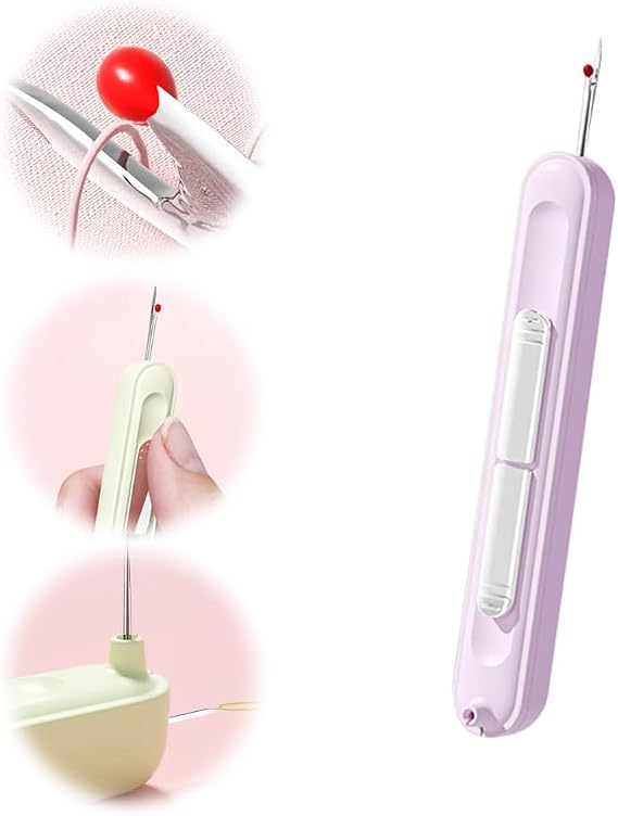2 in 1 Needle Threader Seam Ripper, Stretchable Seam Rippers for Sewing, Thread Remover Tool for Hand Sewing, Knitting, Cross Stitch, Embroidery and Thread Removal (Purple)