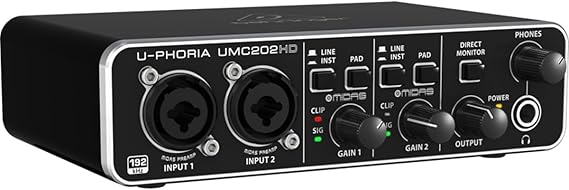 Behringer U-PHORIA UMC202HD Audiophile 2x2, 24-Bit/192 kHz USB Audio Interface with Midas Mic Preamplifiers