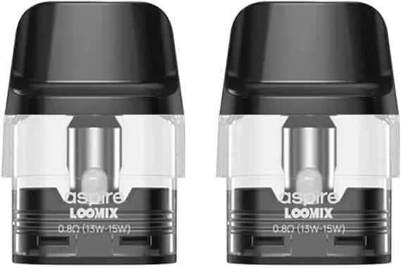 Aspire Loomix Replacement Pods, Top-Fill Design, Built-In Mesh Coils, Leak-Resistant, Easy Refilling, Smooth Flavour, Mess-Free Refill Process, 2ml Cartridge, No Nicotine, Pack of 2, (0.8ohm)