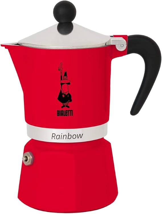 Bialetti Rainbow Espresso Italian Coffee Maker, 6 Cup, Aluminium, Red, 6 Cups