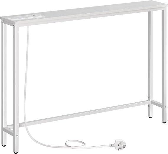 HOOBRO Slim Console Table with Charging Station, Hallway Table with USB Ports and Power Outlets, 100 cm Long, Narrow Behind Sofa Table, for Entryway, Small Spaces, White EWW51KXG01