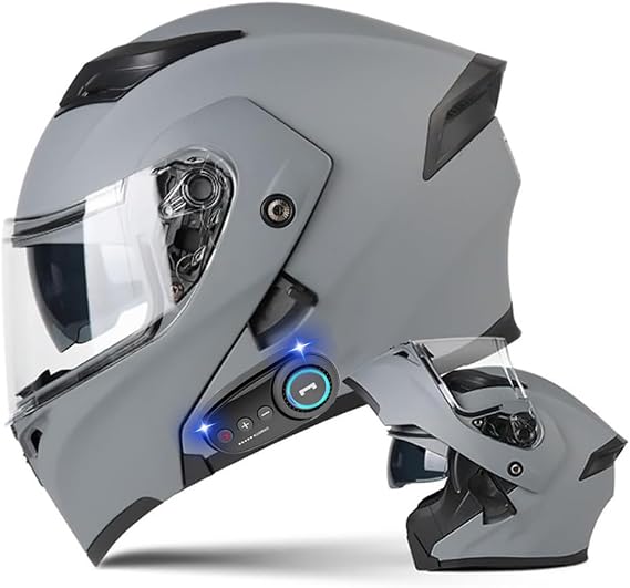 Motorcycle Modular Bluetooth Helmet Full Face Integrated Motorbike Helmet With Anti-Fog Double Visor Modular Flip up front Motorcycle Helmet ECE Approved For Adult Men and Women