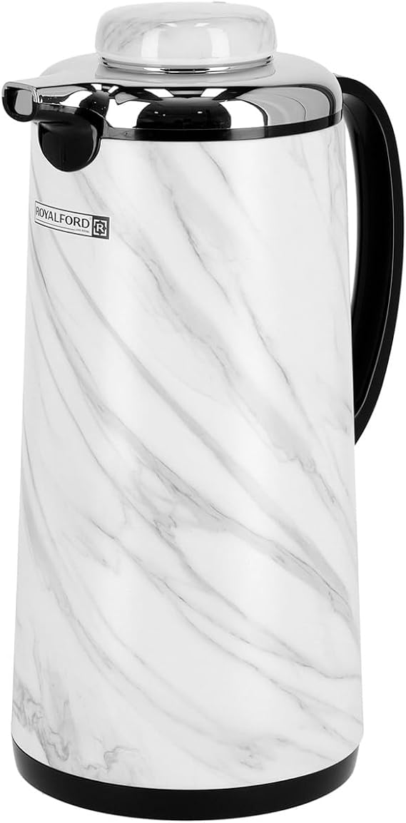 Royalford Marble Finish Vacuum Flask 1300ml | Double Wall Insulated Coffee Carafe | Thermal Jug for Hot & Cold Drinks | Leak-Proof Lightweight Easy Clean Durable & Stylish Portable Flask for Daily Use