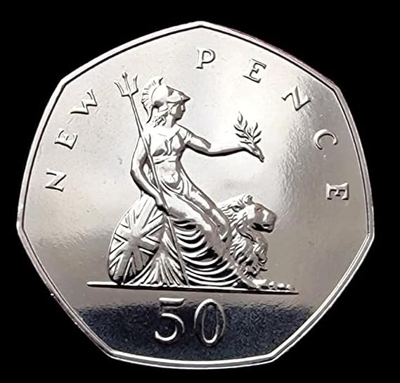 1977 Great Britain Britannia Elizabeth II Proof 50P Old Large Fifty Pence Uncirculated Coin