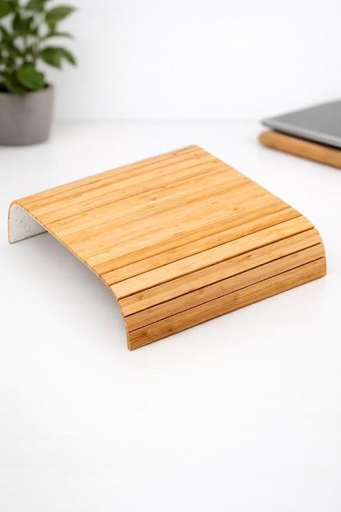 Bambu Koltuk Kolu Sehpası – Esnek Lamelli Kolçak Tepsisi, Kanepe Üstü Servis & İçecek Standı