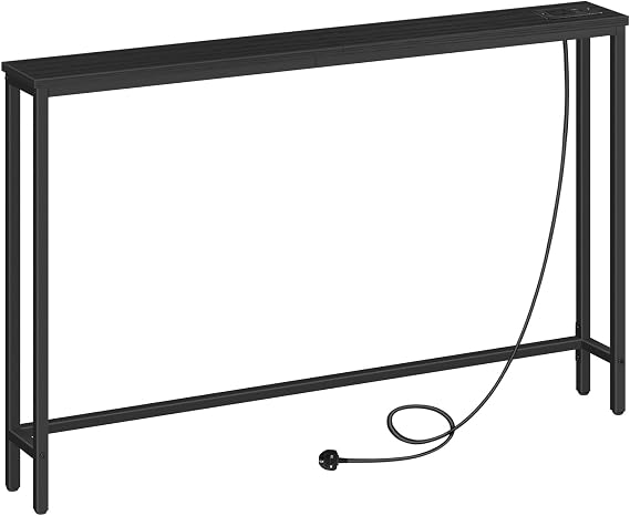 HOOBRO Console Table with Charging Station, 120 cm Slim Console Table for Hallway, Behind Sofa Table, for Entryway, Living Room, Small Spaces, Metal Frame, Black EBB15KXG01G1