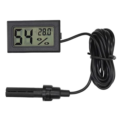 Digital Thermometer Hygrometer, Mini Probe Embedded Thermometers Temperature Humidity Gauge Meter for Reptile Incubator Aquarium Poultry Office Living Room -Black, 4.8cm×2.8cm×1.5cm