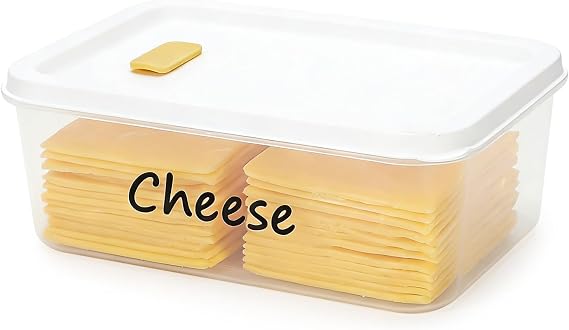 Airtight Cheese Storage Container for Fridge BPA-Free Plastic Box Organizer Stackable & Mold-Resistant Fridge Organisers for Cheese Chunks & Slices