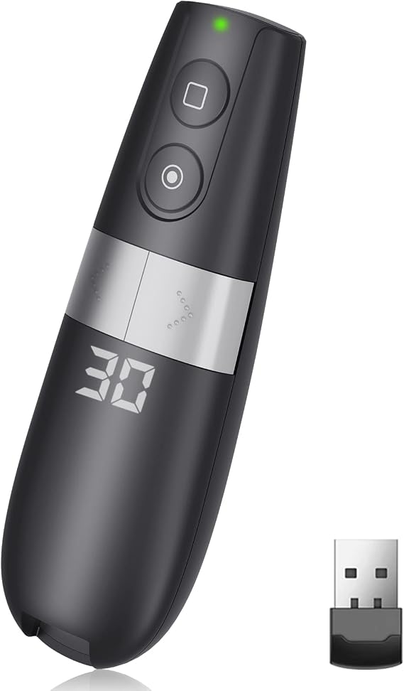 AMERTEER Presenter Slide Remote No Laser Digital Pointer with Timer Spotlight Magnifier Analog Pointer Adjustable Remote Control Presentation for PowerPoint, Keynote, Google and More H101
