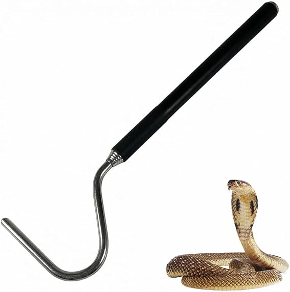 Collapsible Snake Hook, 7.7" to 26" Stainless Steel Extensible Snake Catching Tool, Retractable Handling Hook for Controlling and Moving Small Snakes and Reptiles Up (Black)