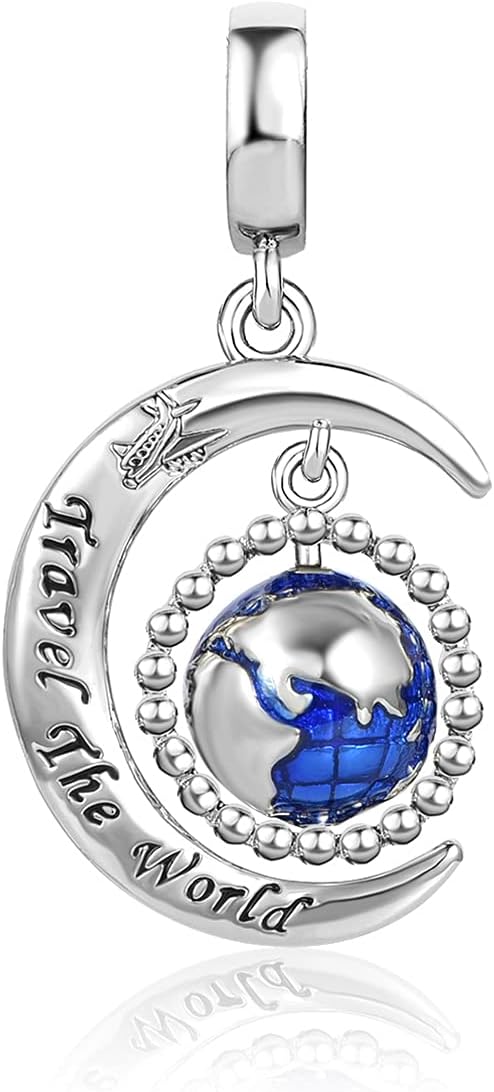 FGT Moon Earth Globe Dangle Charm Compatible with Pandora Charms Bracelets Travel the World Women Girls Daughter Sister Wife Birthday Family