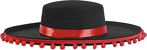Mexican Hat with Pom-Poms Felt Wide Brim Costume