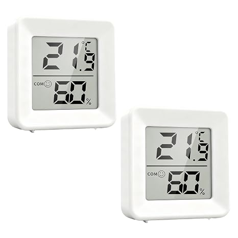 Room Thermometer 2 Pack, Mini Indoor Temperature Monitor Humidity Meter Digital Thermo Hygrometer with Practical Comfort Icon LCD Display Celsius for House Office Home Garden (White)