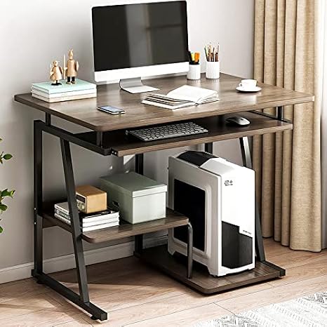 Compact Walnut Small Computer Desk with Keyboard Tray, Modern Corner Table Workstation for Home Office, 24-Inch Space-Saving Study Table, Ideal for PC/Laptop.