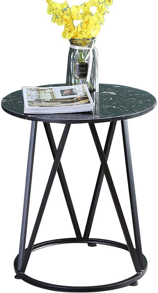Nordic Marble Coffee Table High-Grade Round Cocktail End/Side Tables Metal Base Polished Surface for Living Room Bedroom Office(Color: Black)