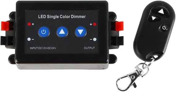 LED Wireless Dimmer Switch 12-24V DC with Remote Control and Control Panel for All Dimmable LED Bulbs with Plug and Socket (with Cable Terminals)