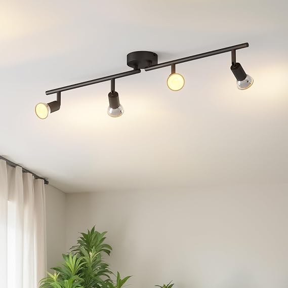 LVWIT Ceiling Spotlight Rotatable,4 Way Living Room Lights Ceiling,GU10 Black Kitchen Lights Ceiling,GU10 Base Spot Lights,Ceiling Light Fitting Bracket for Lounge Bedroom Dining Room(NO Bulb)