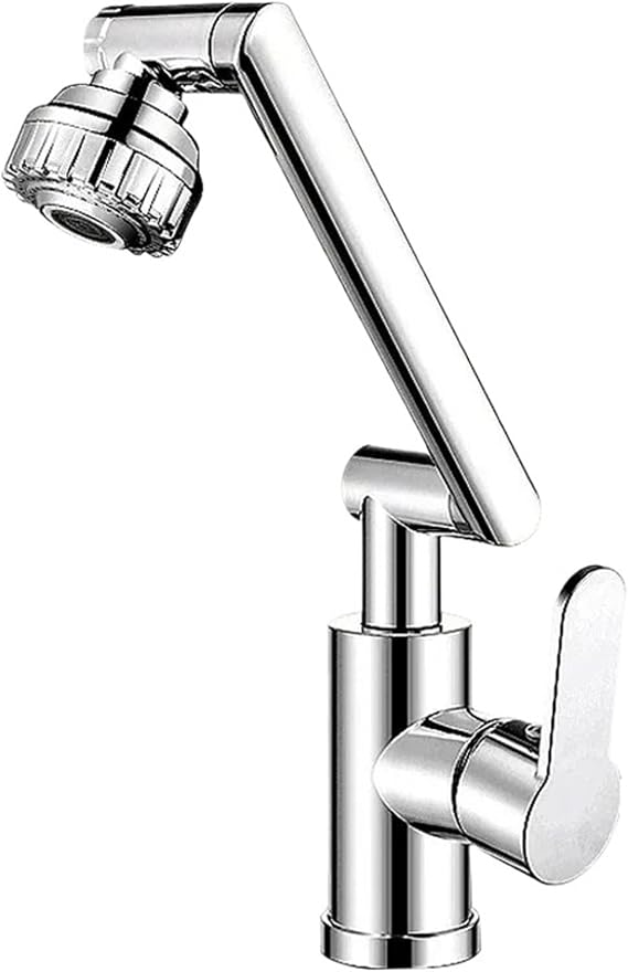Foldable Kitchen Faucet Universal Dual-Mode Rotating Faucet Mechanical Arm Wash Basin Kitchen Bathroom Hot and Cold Household Up(Silver)