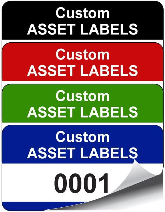 500 Personalised Custom Asset Tag Labels - 38mm x 20mm Permanent Synthetic PP Labels - Simply Choose a Colour, Add Text and Identify Numbers Required (P/NO. CALN1)