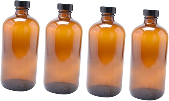 4 Pack 30ml Amber Round Glass Bottles with Black Bakelite Lids