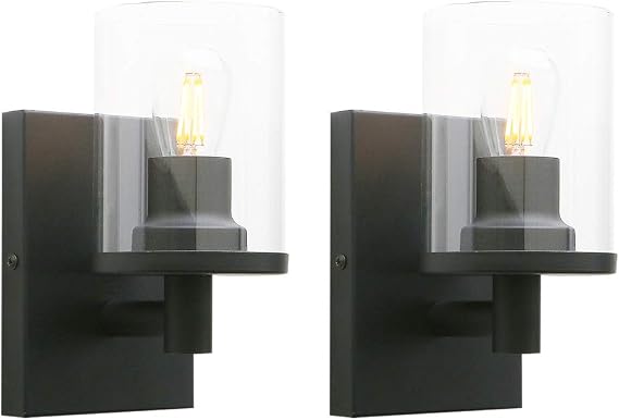 Yosoan 2 Packs Modern Glass Black Wall Sconce Lights Up/Down, E27 [Energy Class A]