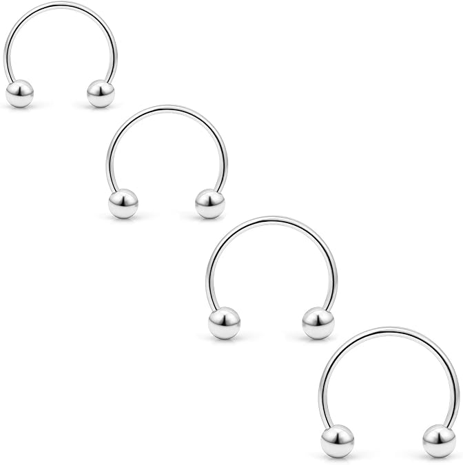 4PCS-20G Steel Thin Horseshoe Circular Nose Septum Piercing Rings