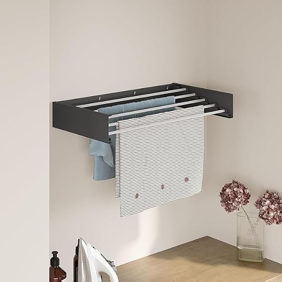 Wall Mounted Drying Rack - Clothes Rail - 35kg Capacity - Easy to Install Indoor - Drying Rack Laundry - Clothes Rails for Bedroom, Garden, Balconies (Grey, 70 cm)
