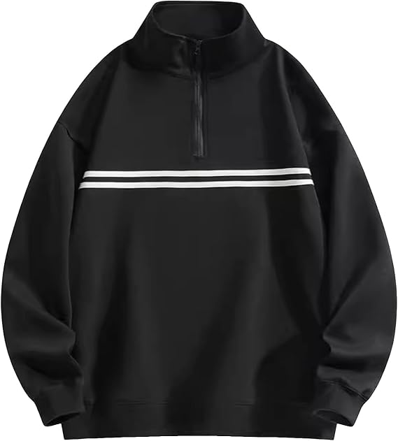 Bhmobp Men's Half-Zip Sweatshirt, Autumn Clothes, American Casual, Long-Sleeve, High-Neck, Pullover, Simple, Stylish, Casual, Soft, Comfortable, Long-Sleeve T-Shirt, Roomwear