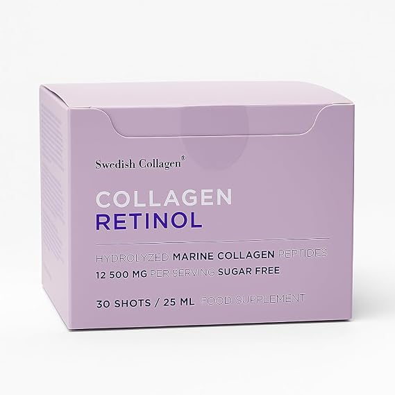 Collagen Swedish Retinol Shots, Premium Shots, 12,500mg per Serving, 30 x 25ml Shots, Hydrolized Marine Collagen Peptides, Sugar-Free