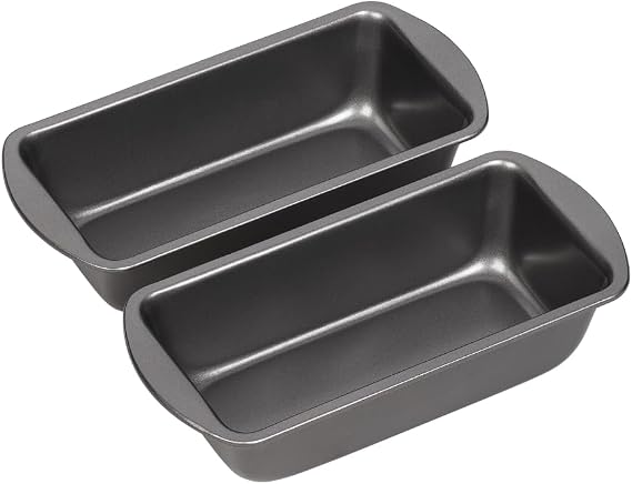 Chef Aid Non-Stick Loaf Tins Set of 2, 1lb (454g) Bread and Cake Baking Pans, Easy Clean Carbon Steel, Ideal for Homemade Bread or Cake, Grey