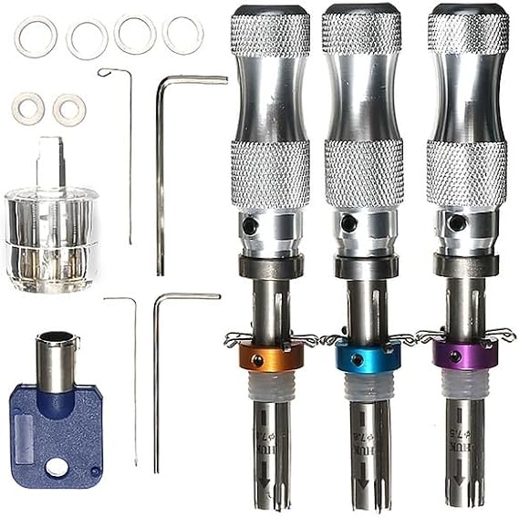 Tubular Lock Pick Tool Set with 7 Pin Transparent Practice Lock for Tubular Lock Opening Decoding and Professional Locksmith Daily Skill Training and Maintenance Work