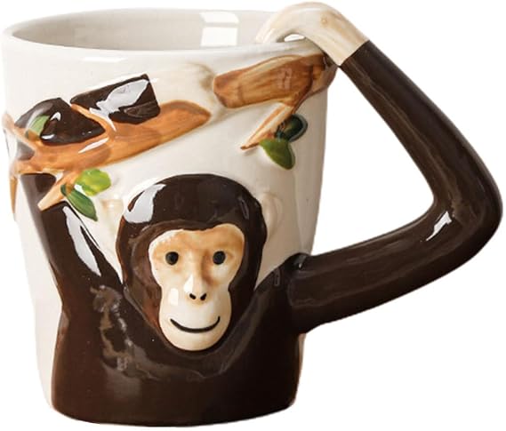 Cabilock Monkey Ceramic Mug 400 ml, 3D Animal Cup with Handle for Coffee