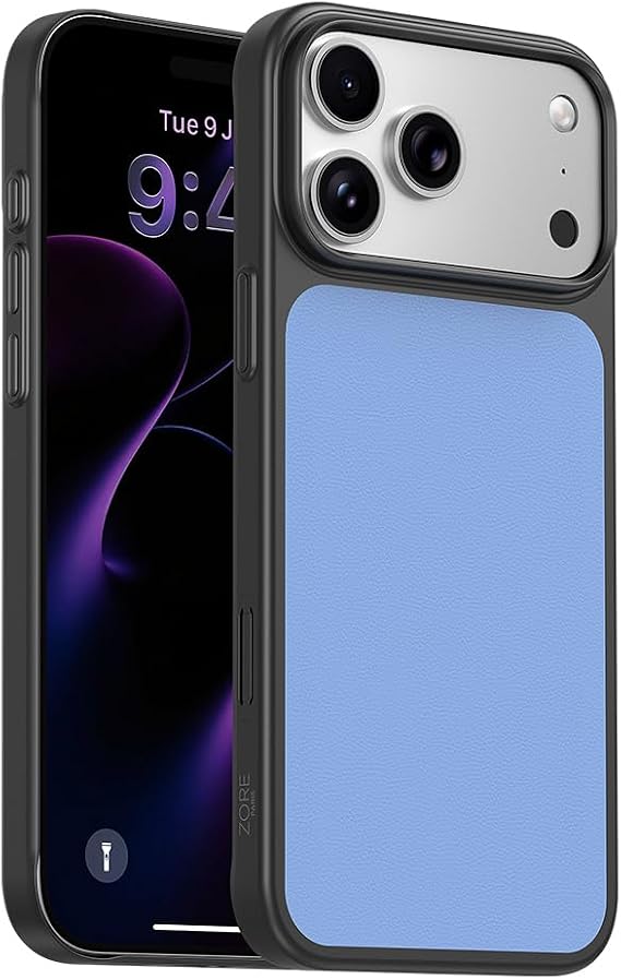 Senon Apple iPhone 18 Pro İçin Kılıf M-Safe Şarj Özellikli PU Zore Paris Trexo Sert PC Kapak (Mavi)
